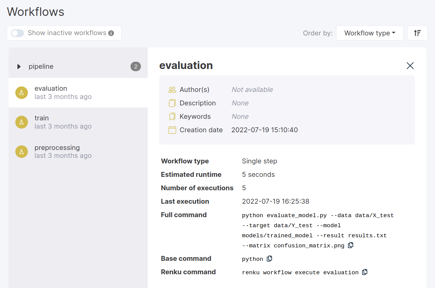 Workflow step details