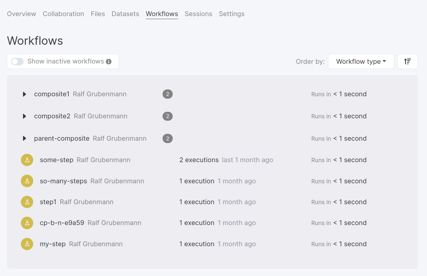 Workflows list