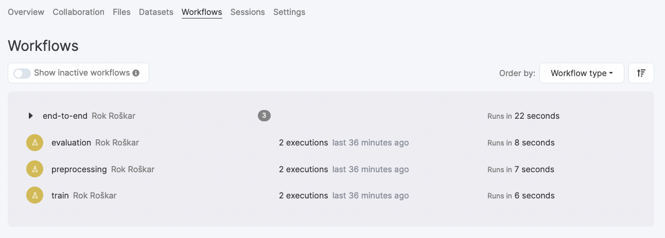 Workflows list