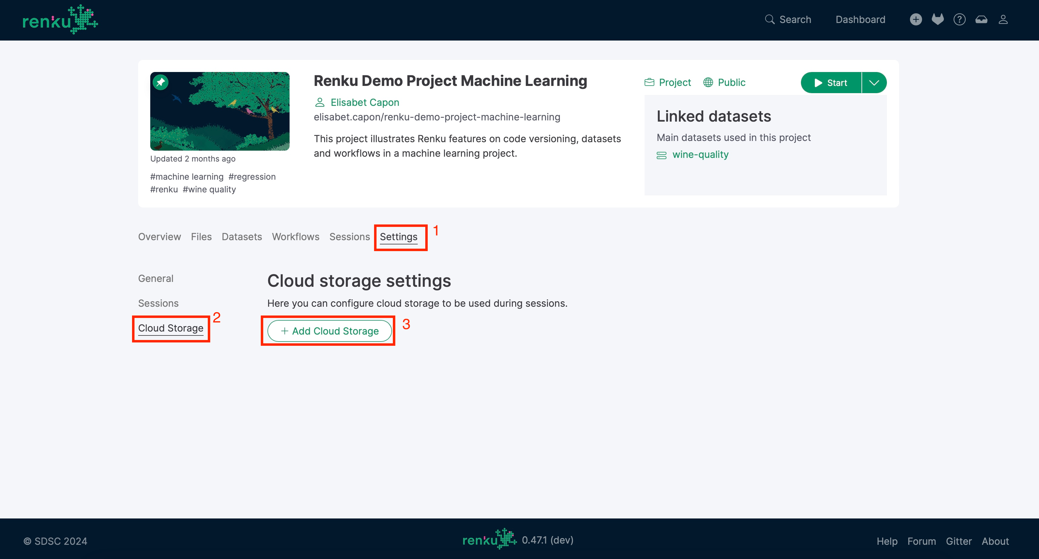 Cloud Storage section in the project settings