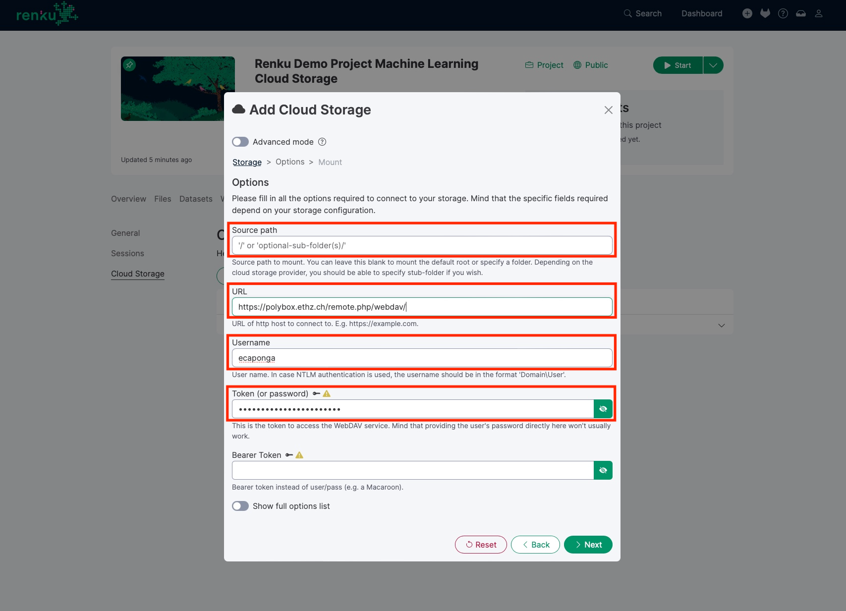 WebDAV options configuration