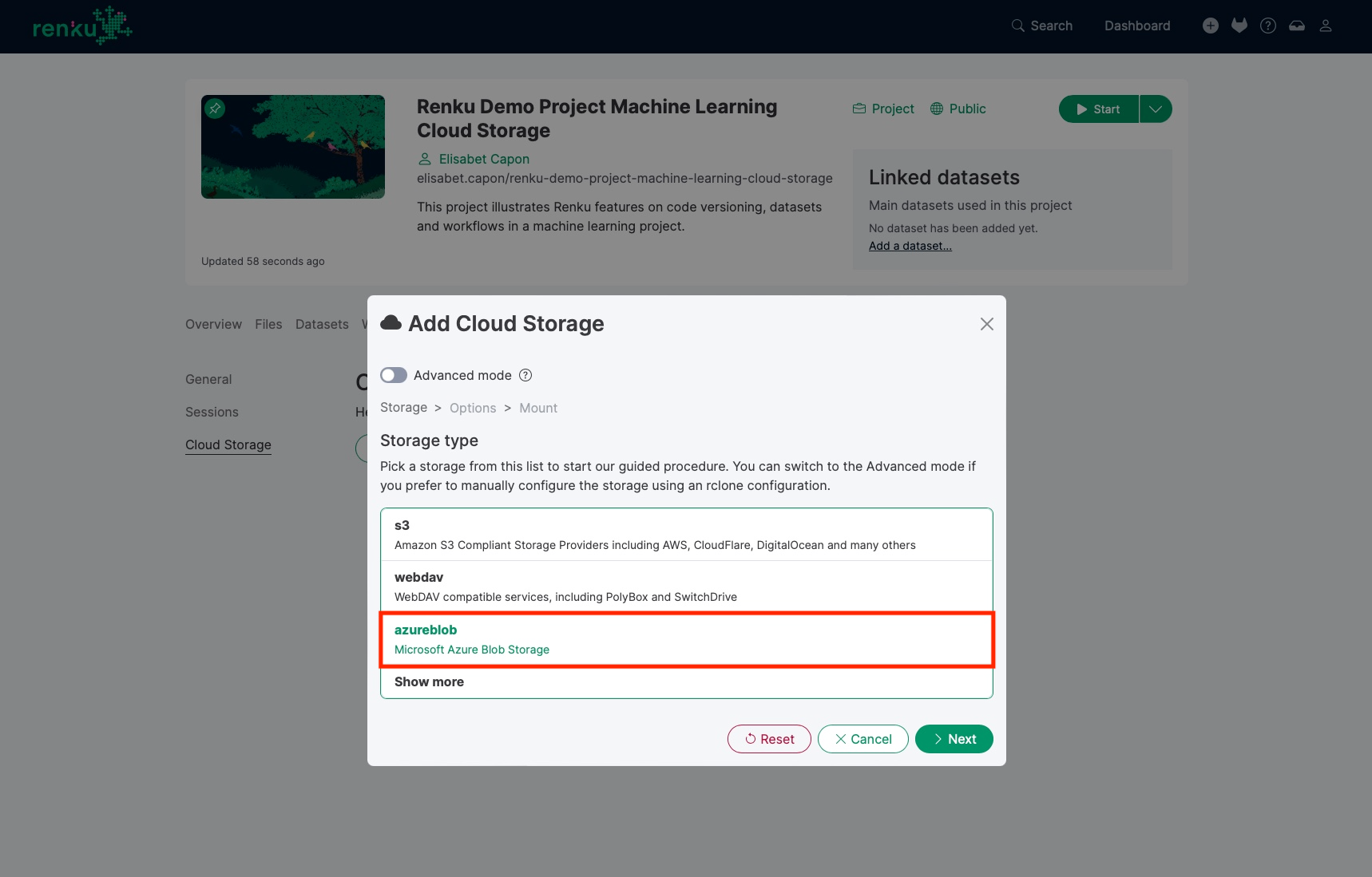 Azure blob storage selection