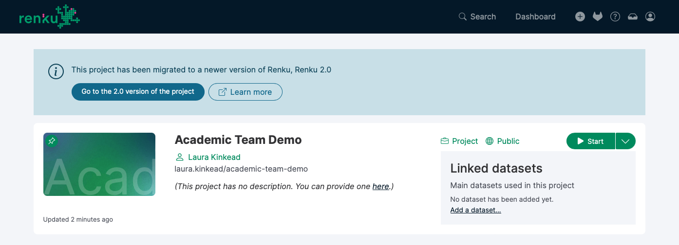 Banner inviting you to switch to the 2.0 version of the project.