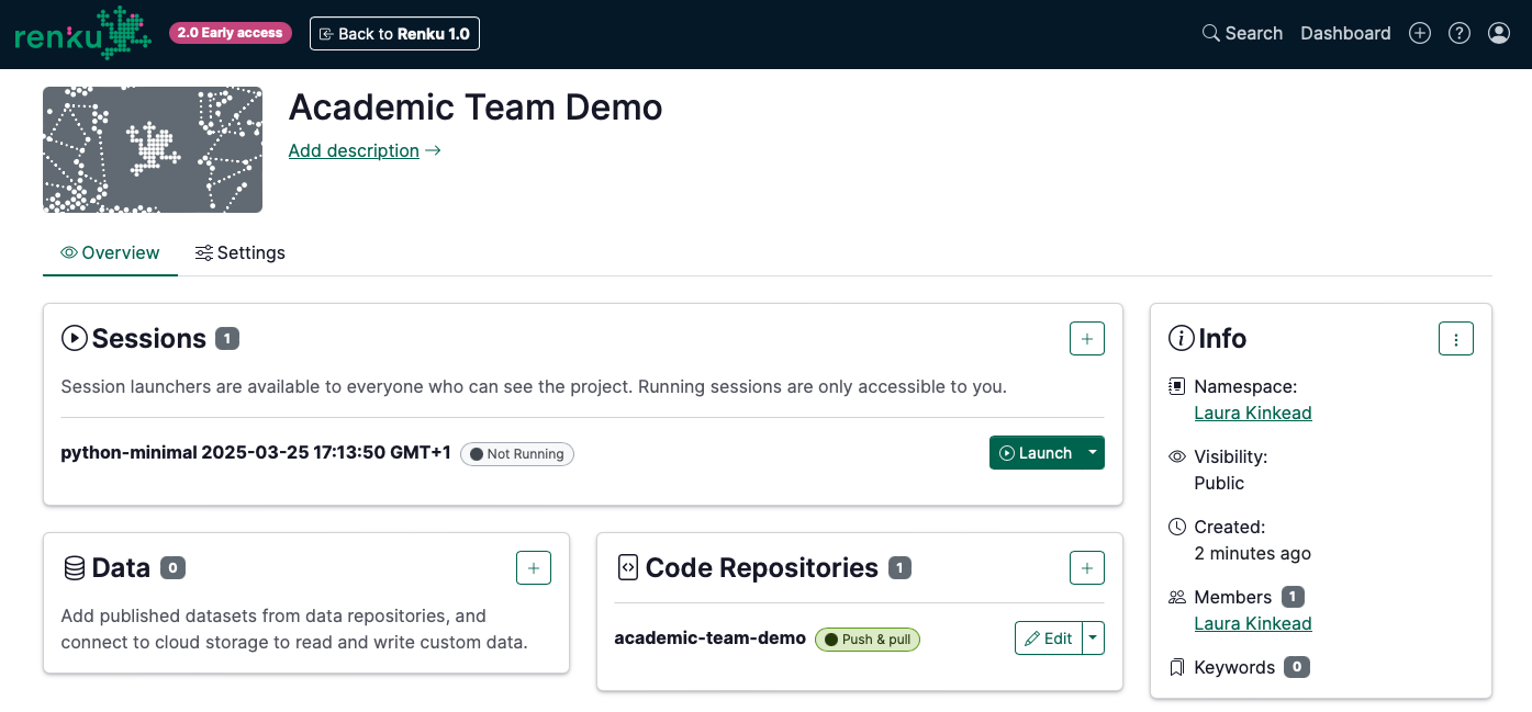 The project now in Renku 2.0!