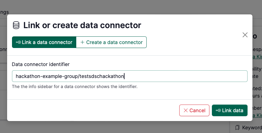 Pasting a data connector identifier to connect it to a new project.