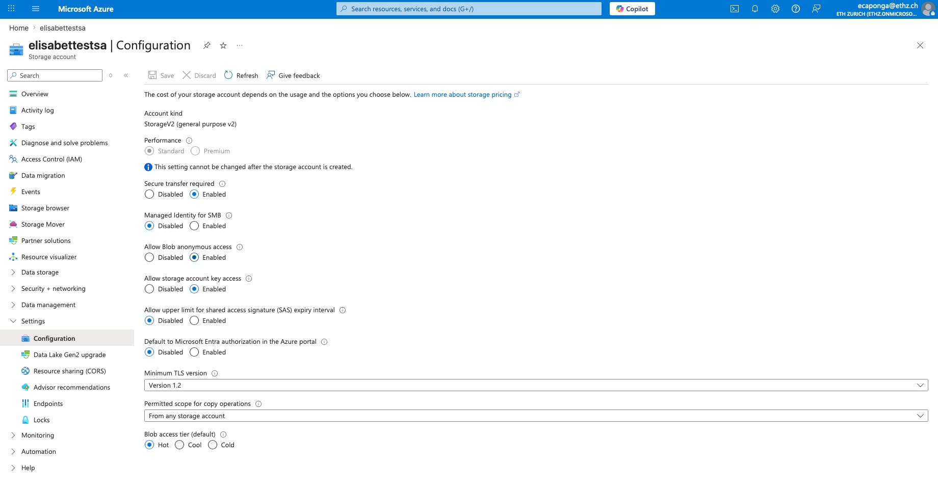 Azure portal: Allow Blob anonymous access setting
